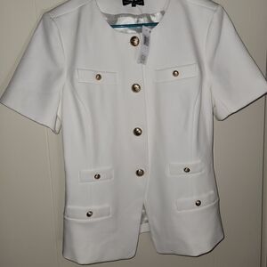 Generation Love White Short Sleeve Blouse with Gold Buttons